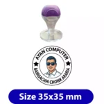 Customized 35mm round rubber stamp featuring a professional logo with a person's illustration and business address for Ayan Computer branding.