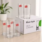 Premium drinking water glass set with crystal clear transparent glasses, perfect for serving water, juice, soft drinks, and everyday dining use.